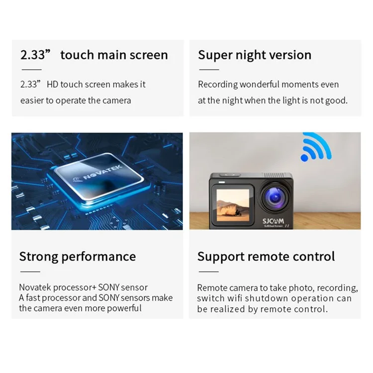 SJCAM SJ8 Cámara de Acción de Doble Pantalla 2.33 "cámara Táctil 4K HD Registradora de Conducción Impermeable Multifuncional Con Visión Nocturna Para Fotografía