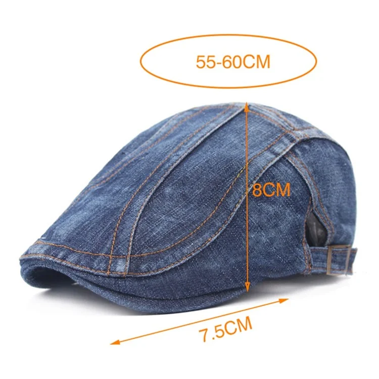 Retro Casual Denim Cap Men Women Adjustable Breathable Washed Cap Beret Hat - Diagonal Stripe Light Blue