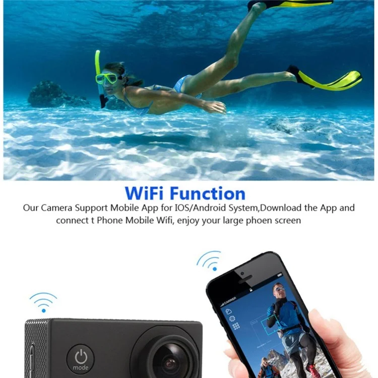 SJ4000 SD3H-2 4K 30FPS WiFi Action Camera Ultra HD Extreme Sports DV Camera with Waterproof Case - Blue