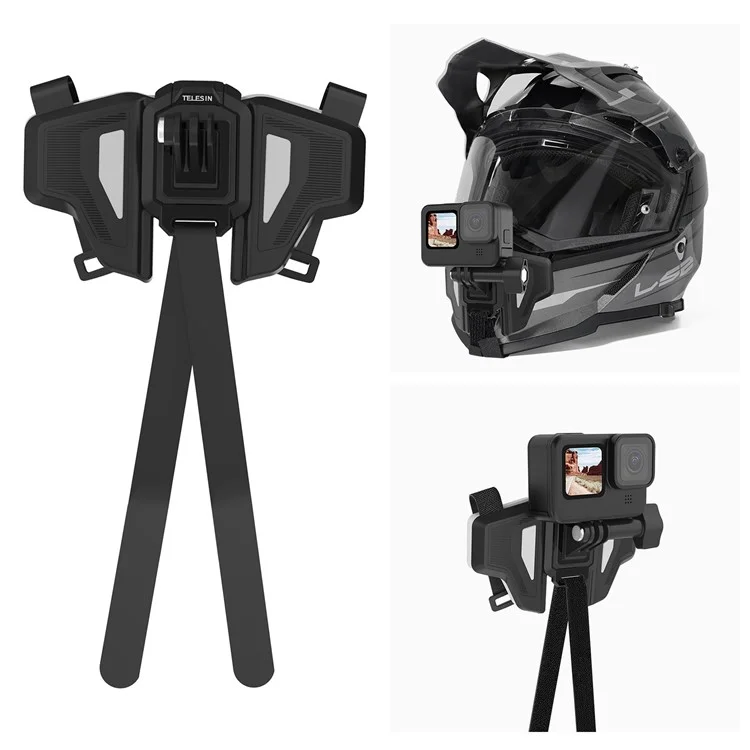 TELESIN GP-HBM-MT2-YH Motorradhelm-Kinnriemen, stoßfest, Sportskamera-Halterung für Radfahren, Fotografieren