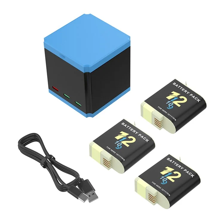 SHEINGKA For GoPro Hero 10 / 9 Multi-protection Fast Charger Set (3 Batteries+1 Type-C Cable+1 Storage Charging Box)