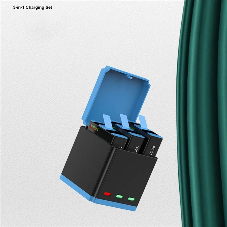 SHEINGKA For GoPro Hero 10 / 9 Multi-protection 3-Battery Fast Charger Station Storage Charging Box with Type-C Cable