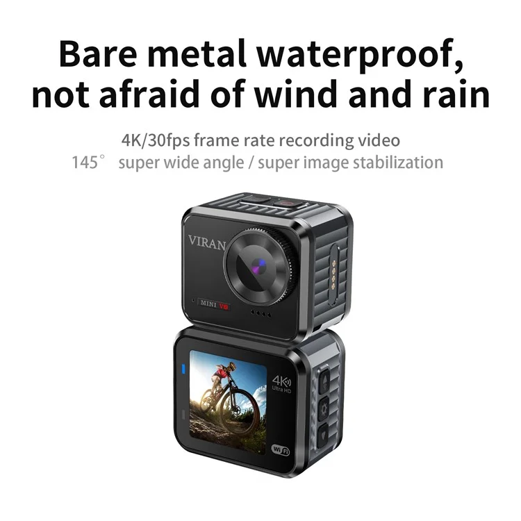 V8 128G 1.54 "ips Screen Action Action Camera Anti-Shake Outdoor 4K Sports Camera Arafroproof Riding Recorder Prise en Charge de L'application de Téléphone Mobile Contrôle de L'application Pour la Photographie