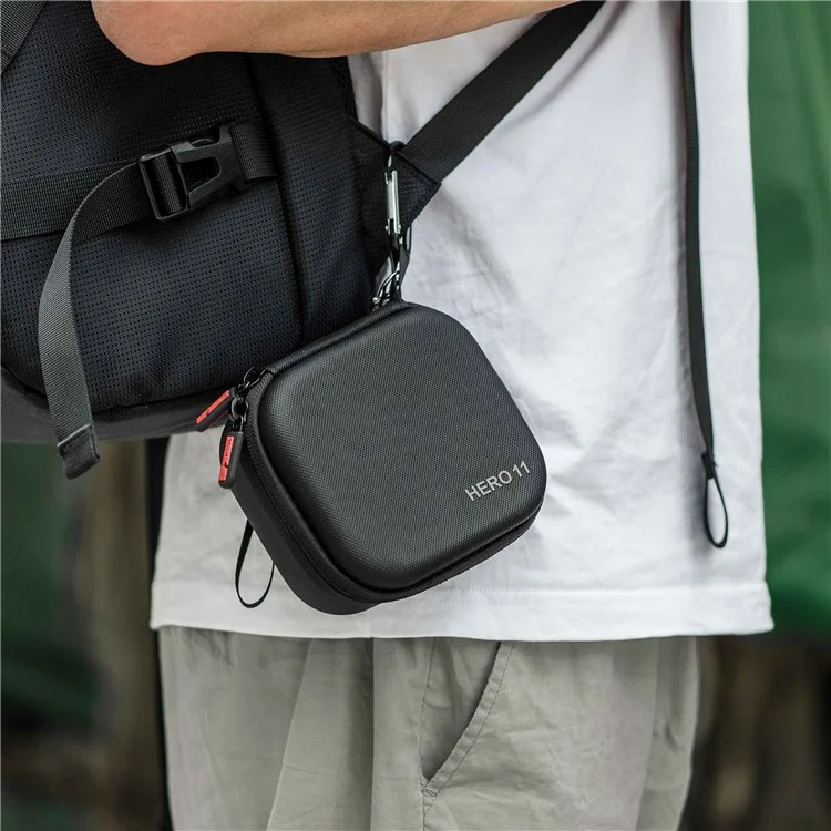 STARTRC 1111363 For GoPro Hero 11 Waterproof PU Carrying Case Shockproof Portable Storage Bag (with Hand Rope and Carabiner)