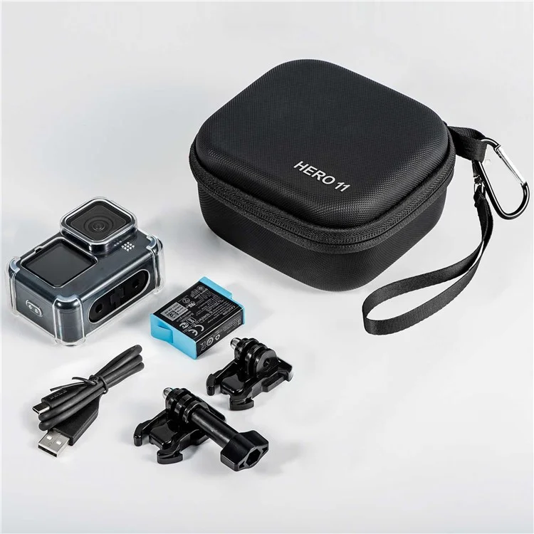 STARTRC 1111363 For GoPro Hero 11 Waterproof PU Carrying Case Shockproof Portable Storage Bag (with Hand Rope and Carabiner)
