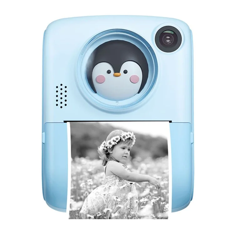 M1 Kids Instant Print Camera 2.0" IPS Screen Digital Cartoon Camera HD Selfie Dual Lens Camera Support 1920x1080P  Resolution - Blue Penguin