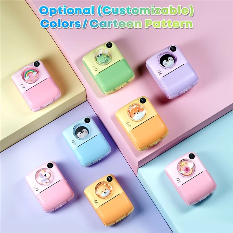 M1 Kids Instant Print Camera 2.0" IPS Screen Digital Cartoon Camera HD Selfie Dual Lens Camera Support 1920x1080P  Resolution - Blue Penguin