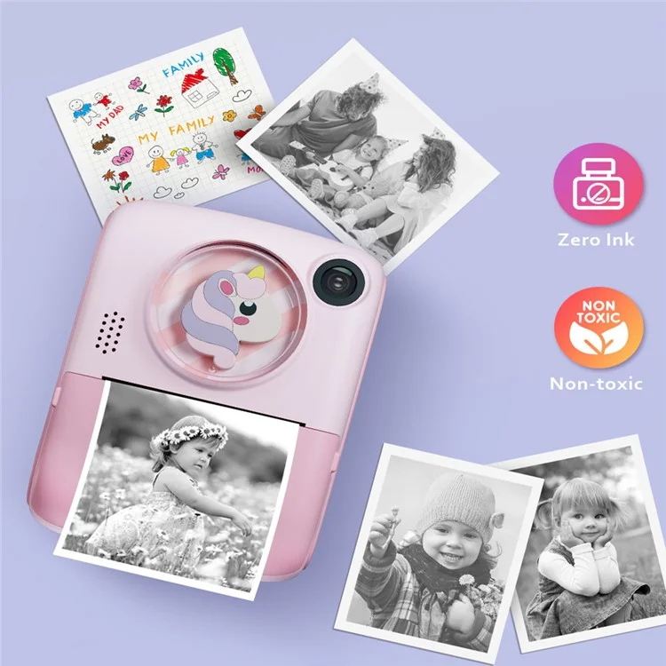 M1 Kids Instant Print Camera 2.0" IPS Screen Digital Cartoon Camera HD Selfie Dual Lens Camera Support 1920x1080P  Resolution - Blue Penguin
