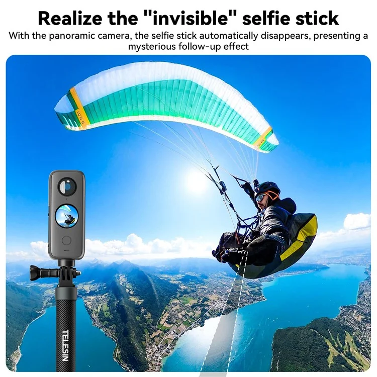 TELESIN GP-MNP-002 1.2m Carbon Fiber Extendable Selfie Stick Lightweight Selfie Pole Compatible for GoPro Insta360 Cameras