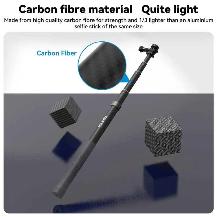 TELESIN GP-MNP-002 1.2m Carbon Fiber Extendable Selfie Stick Lightweight Selfie Pole Compatible for GoPro Insta360 Cameras