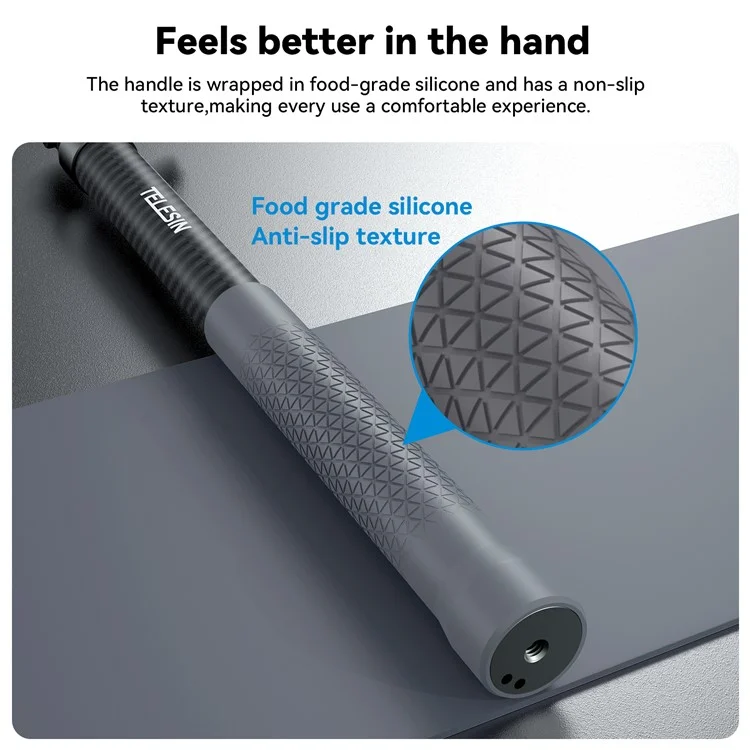 TELESIN GP-MNP-002 1.2m Carbon Fiber Extendable Selfie Stick Lightweight Selfie Pole Compatible for GoPro Insta360 Cameras