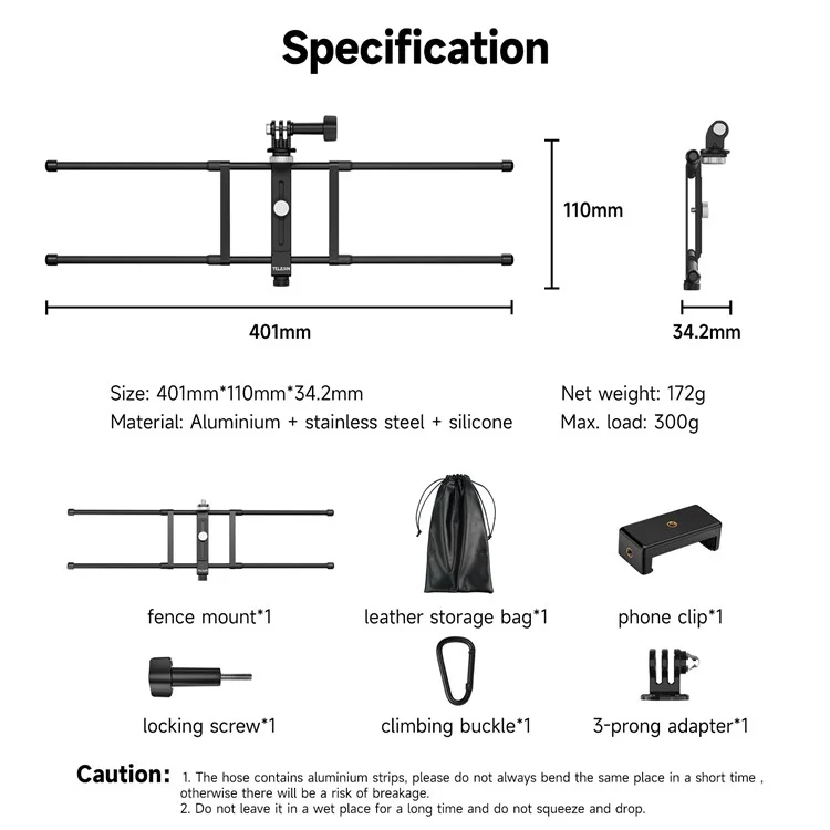 TELESIN TE-FM-001 Aluminum Alloy Action Camera Hanging Net Bracket with Phone Clip