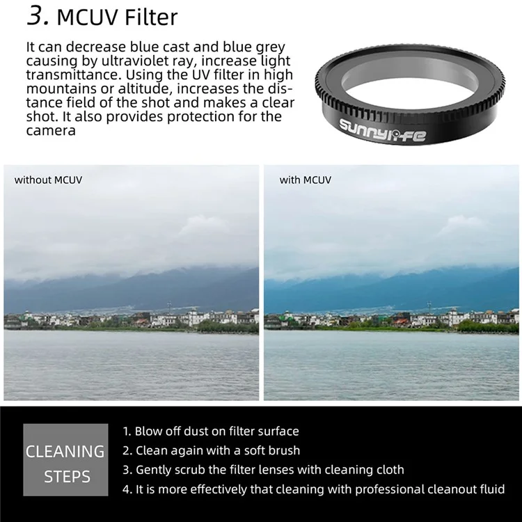 Sunnylife Ist-fi9316 4pcs / Setzen Sie Für Insta360 go 3 / go 2 Optical Glass Filter MCUV+CPL+ND4+ND8 Kamera -objektivfilter -filter -set