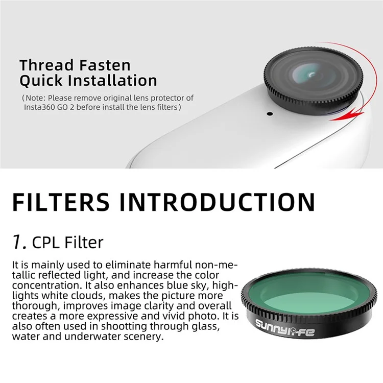 SUNNYLIFE IST-FI9316 Set da 4 pezzi per Insta360 GO 3 / GO 2 Filtro obiettivo fotocamera in vetro ottico MCUV+CPL+ND4+ND8