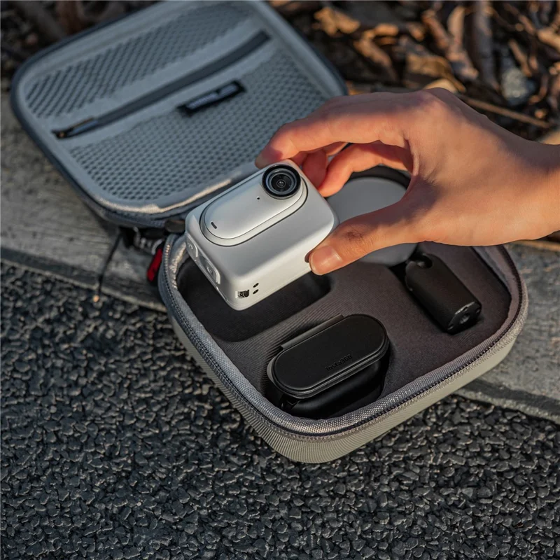 STARTRC 1123807 PU Leather Storage Bag for Insta360 GO 3 Camera Carrying Case Shockproof Box Travel Handbag - Grey