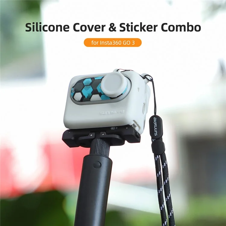 SUNNYLIFE IST-BHT595 4 pièces / Set Étui en silicone + Capuchon d'objectif + Autocollant + Lanière pour Insta360 GO 3 Étui de charge - Noir