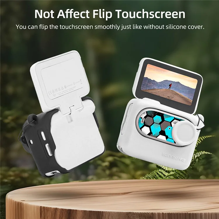 SUNNYLIFE IST-BHT595 4 pièces / Set Étui en silicone + Capuchon d'objectif + Autocollant + Lanière pour Insta360 GO 3 Étui de charge - Noir