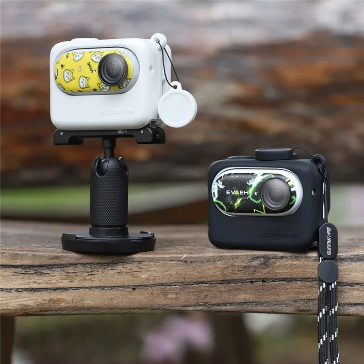 SUNNYLIFE IST-BHT595 4 pièces / Set Étui en silicone + Capuchon d'objectif + Autocollant + Lanière pour Insta360 GO 3 Étui de charge - Noir