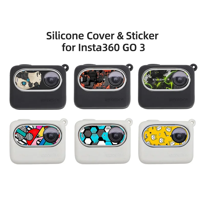 SUNNYLIFE IST-BHT595 4 pièces / Set Étui en silicone + Capuchon d'objectif + Autocollant + Lanière pour Insta360 GO 3 Étui de charge - Noir