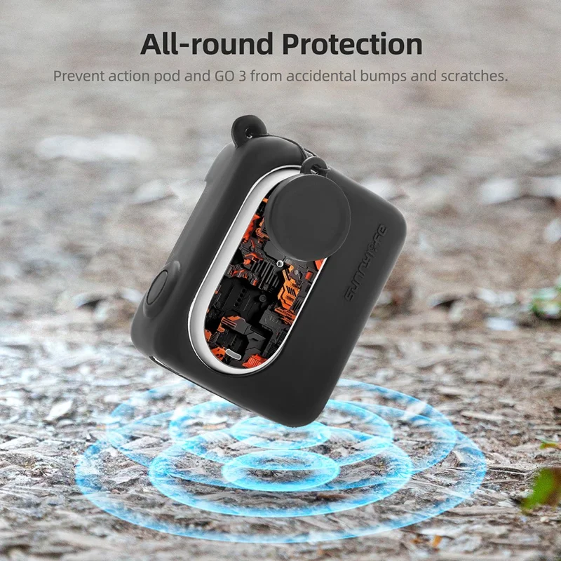 SUNNYLIFE IST-BHT595 4 pièces / Set Étui en silicone + Capuchon d'objectif + Autocollant + Lanière pour Insta360 GO 3 Étui de charge - Noir