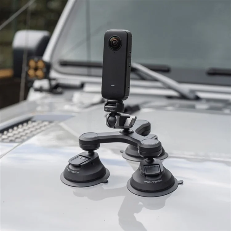 PGYTECH P-GM-224 CapLock Triple Suction Cup Bracket Mount with Ball Head for GoPro  /  Go3  /  Action 4  /  Mobile Phone
