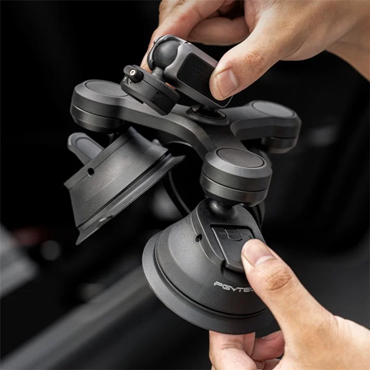 PGYTECH P-GM-224 CapLock Triple Suction Cup Bracket Mount with Ball Head for GoPro  /  Go3  /  Action 4  /  Mobile Phone