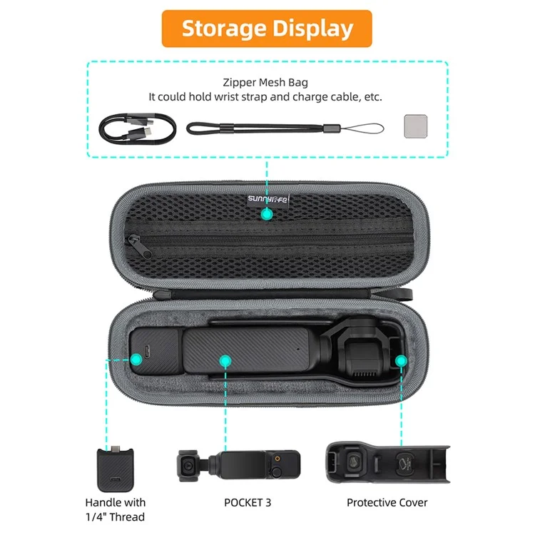 SUNNYLIFE OP3-B719 Storage Box for DJI Osmo Pocket 3 Camera Cloth Travel Carrying Case