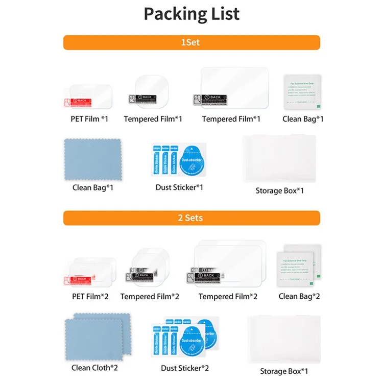 SUNNYLIFE 2 Set per Insta360 Ace Pro Camera Screen Protectors HD Clear Pellicole in vetro temperato Kits