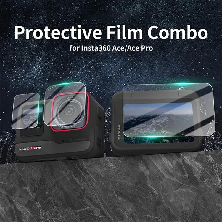 SUNNYLIFE 1 Set pour Insta360 Ace Film de verre trempé antichoc Transparent Protecteur d'écran de caméra 