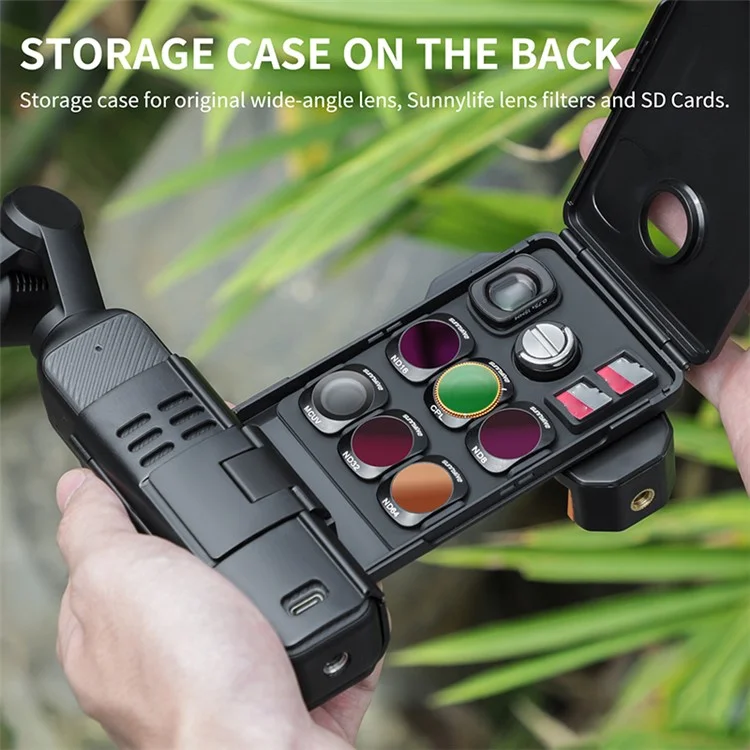 SUNNYLIFE OP3-AD744 Für DJI Osmo Pocket 3 Erweiterter Handyhalter mit Aufbewahrungskoffer, Aktionskamera-Verlängerungsgriff mit 1/4-Zoll-Gewinde