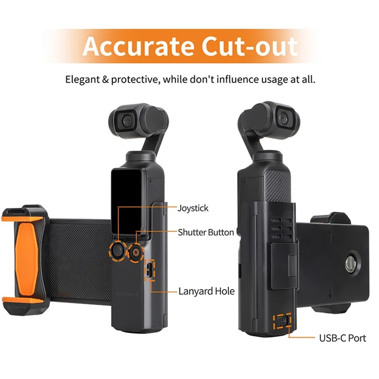 SUNNYLIFE OP3-AD744 Für DJI Osmo Pocket 3 Erweiterter Handyhalter mit Aufbewahrungskoffer, Aktionskamera-Verlängerungsgriff mit 1/4-Zoll-Gewinde