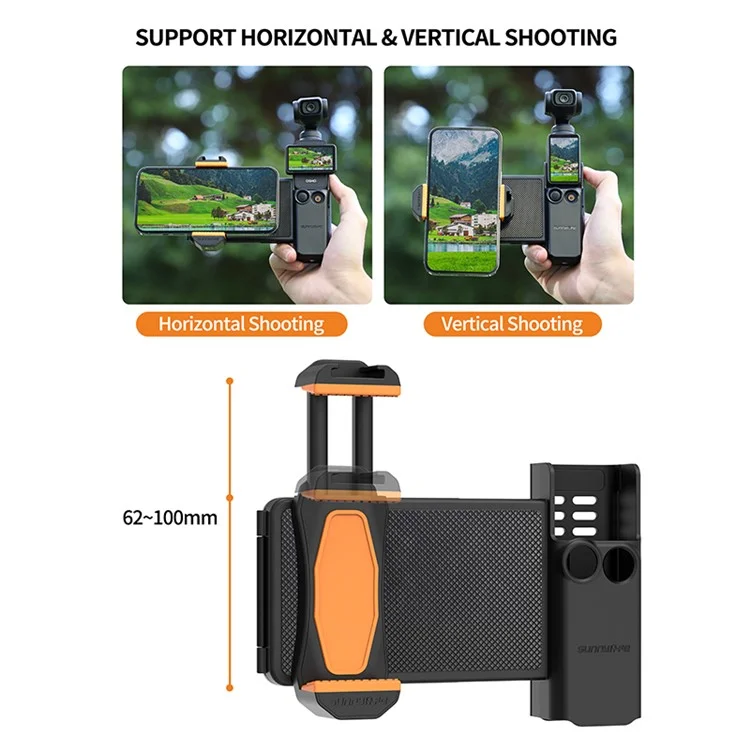SUNNYLIFE OP3-AD744 Für DJI Osmo Pocket 3 Erweiterter Handyhalter mit Aufbewahrungskoffer, Aktionskamera-Verlängerungsgriff mit 1/4-Zoll-Gewinde