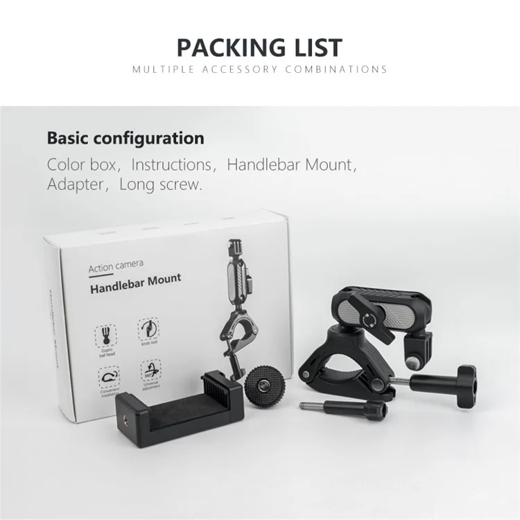 JUNNX JX-GP-10 Bike Handlebar Camera Mount Clamp for GoPro Hero 11 10 9, DJI 360-Degree Rotation Action Camera Bicycle Clip