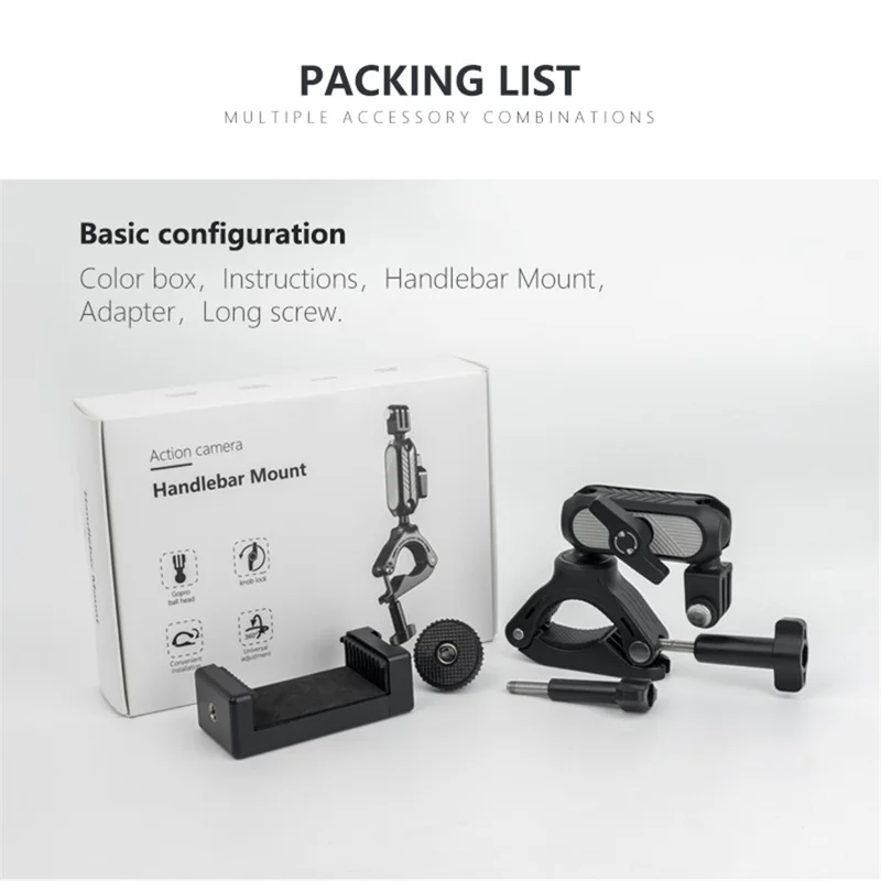 JUNNX JX-GP-10-A Bike Handlebar Camera Mount Clamp with Adapter for GoPro Hero 11 10 9, DJI, 360-Degree Rotation Bicycle Camera Holder