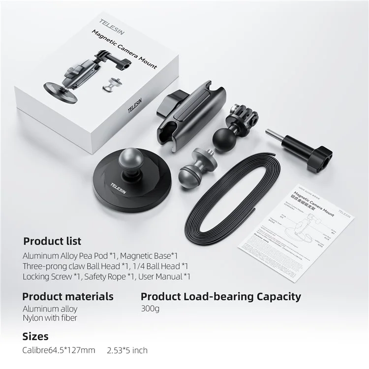TELESIN CMM-001 Doppelkopfhalterung aus Aluminiumlegierung Magnetischer Kameraadapterhalter 