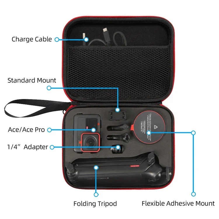 Sac de rangement portable pour Insta360 Ace Pro 2 / Ace Pro / Ace Action Camera Handheld Gimbal Etui de transport - Noir