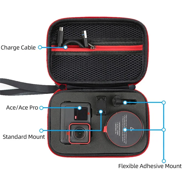 Para Insta360 ACE / Ace Pro 2 / Ace Pro Storage Bag Câmera de Ação Portátil Zipper Case com Cordão - Preto