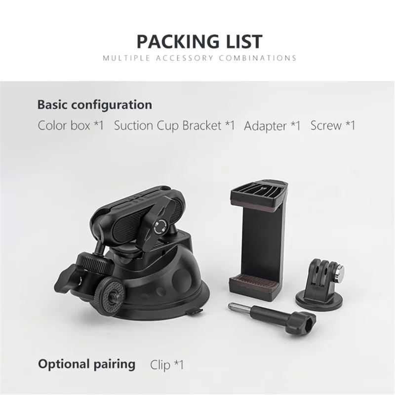 JUNNX JX-GP-14-A Car Suction Camera Mount Bracket for DJI Action / GoPro Hero 12