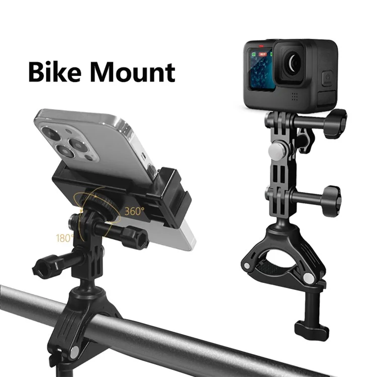 JUNNX JX-GP-05-A Bike Camera Mount with Phone Clip for GoPro Hero 11 / 10, Cell Phones