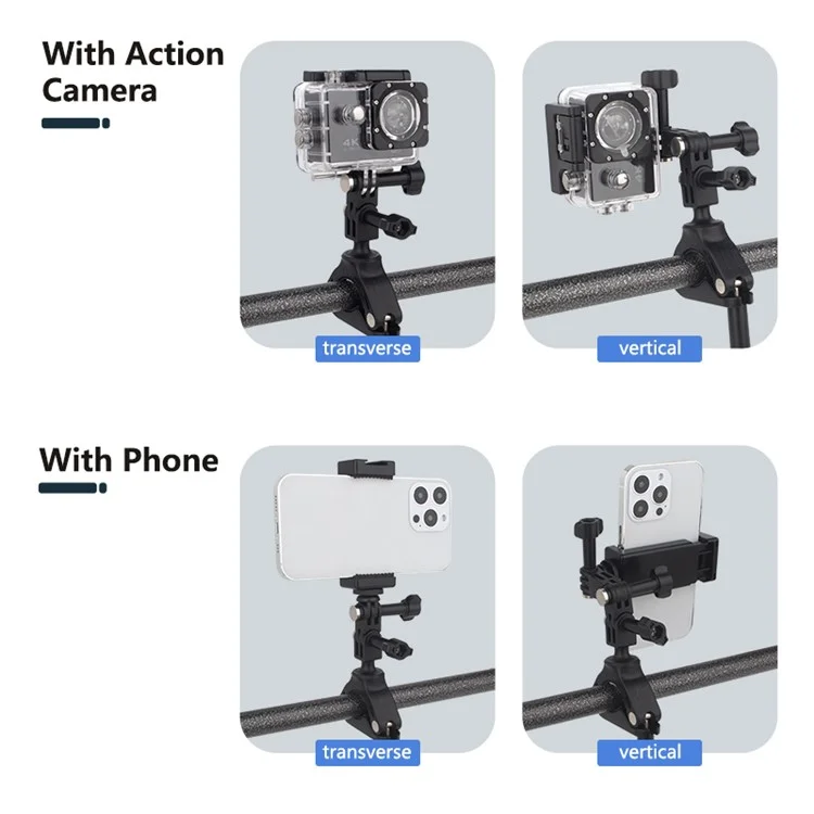 JUNNX JX-GP-05-A Bike Camera Mount with Phone Clip for GoPro Hero 11 / 10, Cell Phones