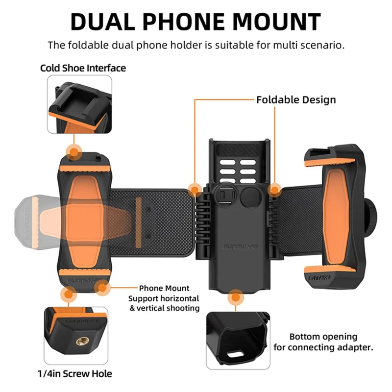 SUNNYLIFE OP3-ZJ756 For Osmo Pocket 3, Smartphone Mount Holder with Cold Shoe Camera Accessories