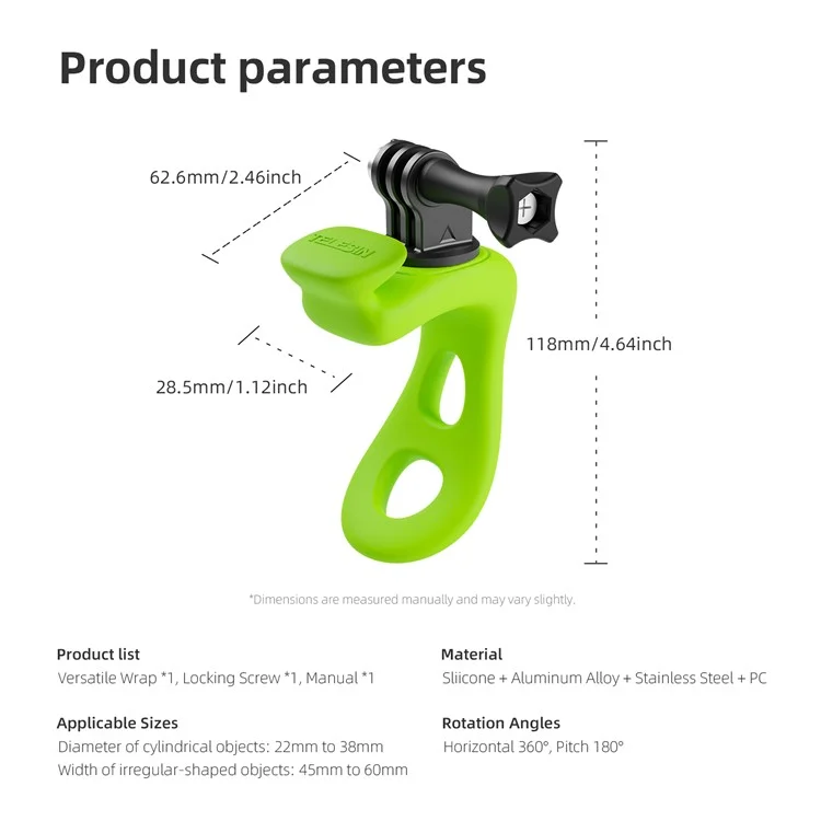 TELESIN TLQ-001 Silikon-Riemenhalterung Flexible Bandwicklung für GoPro Action-Kamera Fahrrad Motorrad Lenkerhalterung - Schwarz