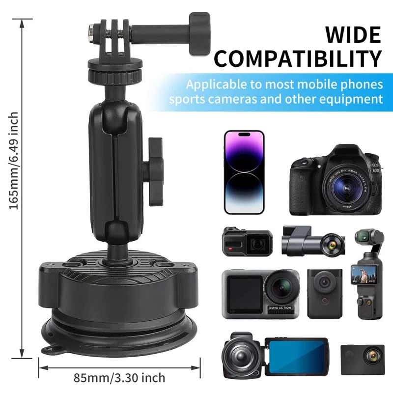 K01 Free Rotation Action Camera Shooting Bracket Car Suction Cup Mount Camera Support Stand