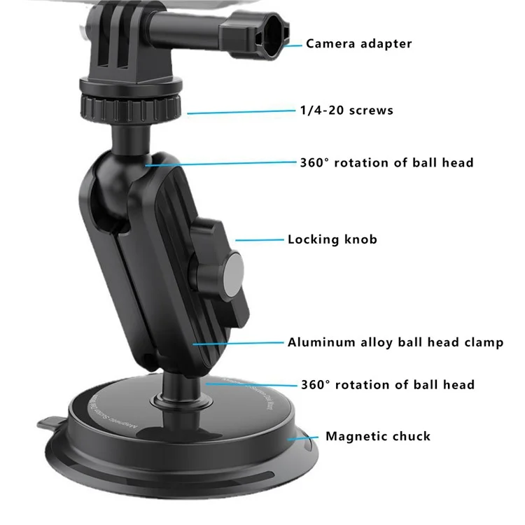 K03 Per Insta360 / GoPro Rotatable Action Camera Bracket Magnetic Suction Cup Mount Camera Support Stand