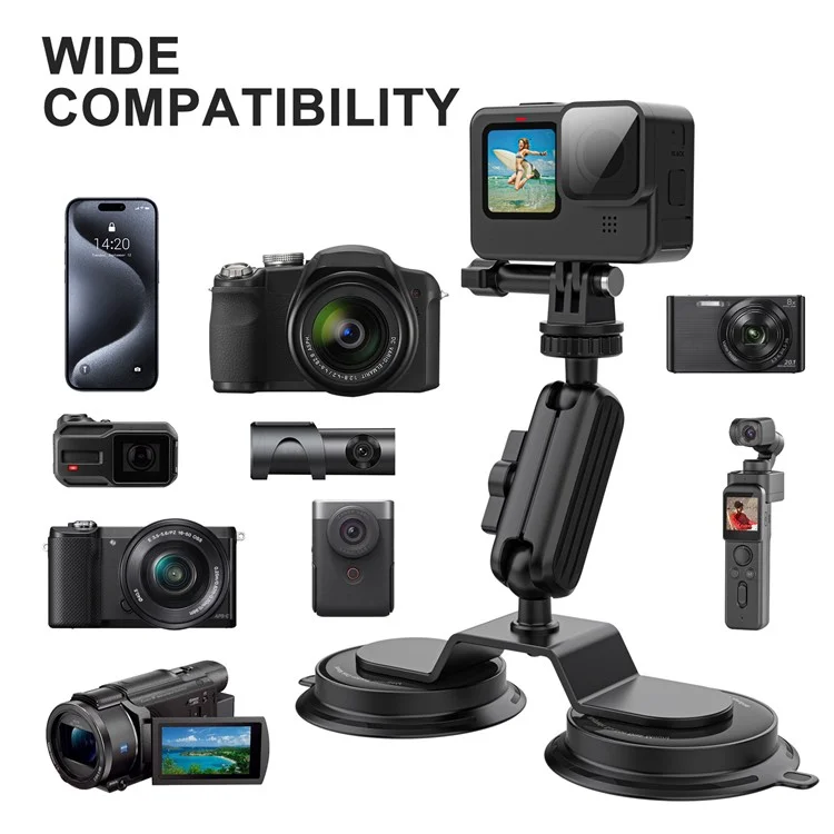K03-2 Pour Insta360 / GoPro Action Camera Bracket Magnetic Dual Suction Cup Rotatable Camera Stand
