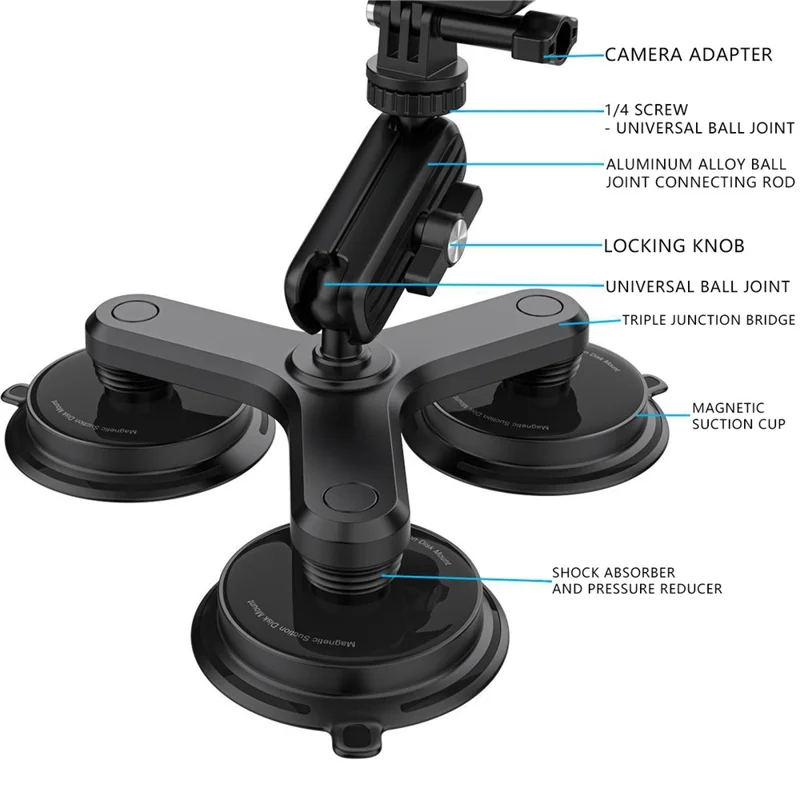 K03-3 Triple Magnetic Base Camera Magnetic Holder Mount with 360 Degree Rotating Ball Head