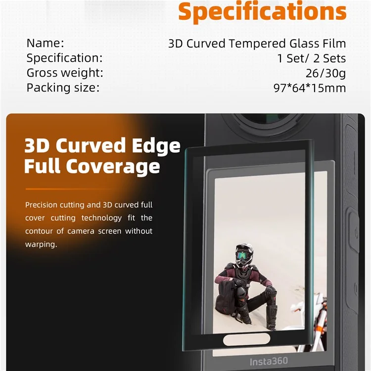 SUNNYLIFE IST-BHM798 Para Insta360 X4 Cámara Deportiva Protector de Pantalla de Cristal Templado Curvo