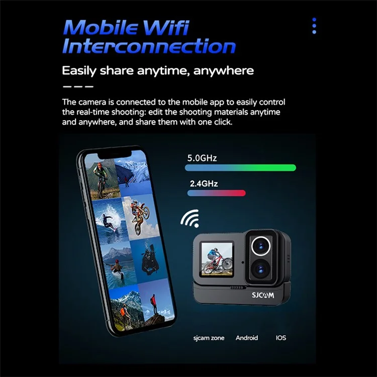 SJCAM SJ20 Caméra d'action 4K 30FPS à double objectif et double écran étanche aux sports
