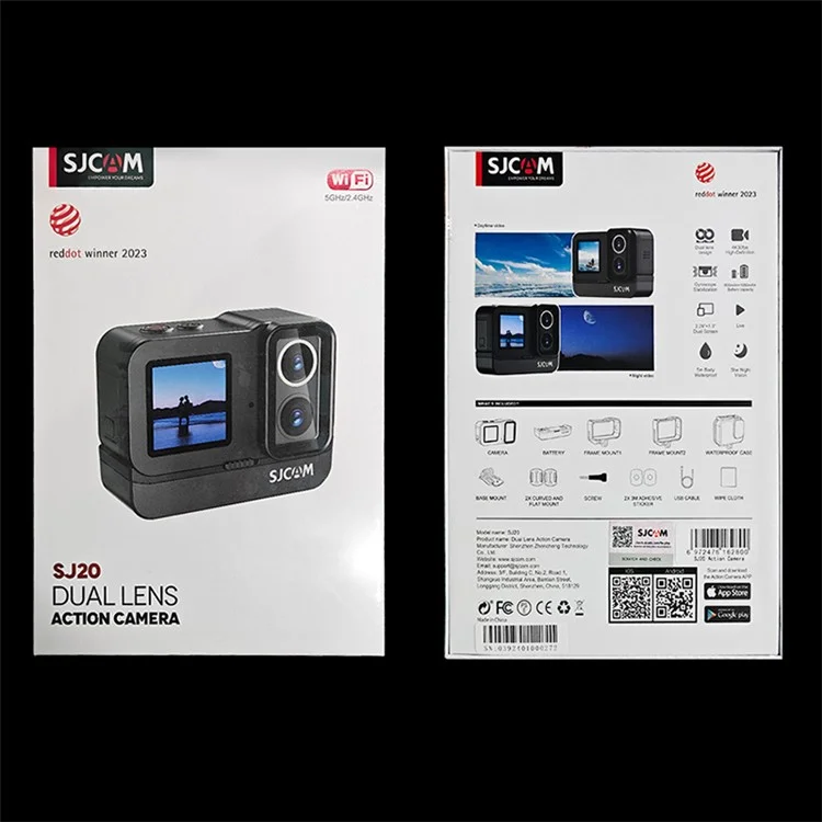 SJCAM SJ20 Caméra d'action 4K 30FPS à double objectif et double écran étanche aux sports