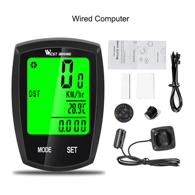 WEST BIKING Touch Screen Bicycle Wired LED Digital Rate Cycling Odometer Stopwatch Speedometer - Black